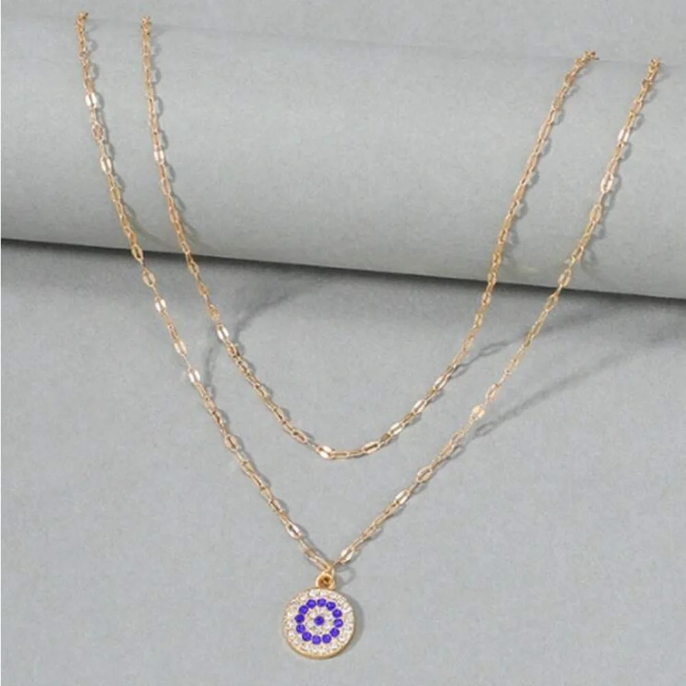 Layered Evil Eye Necklace, Bohemian Necklace